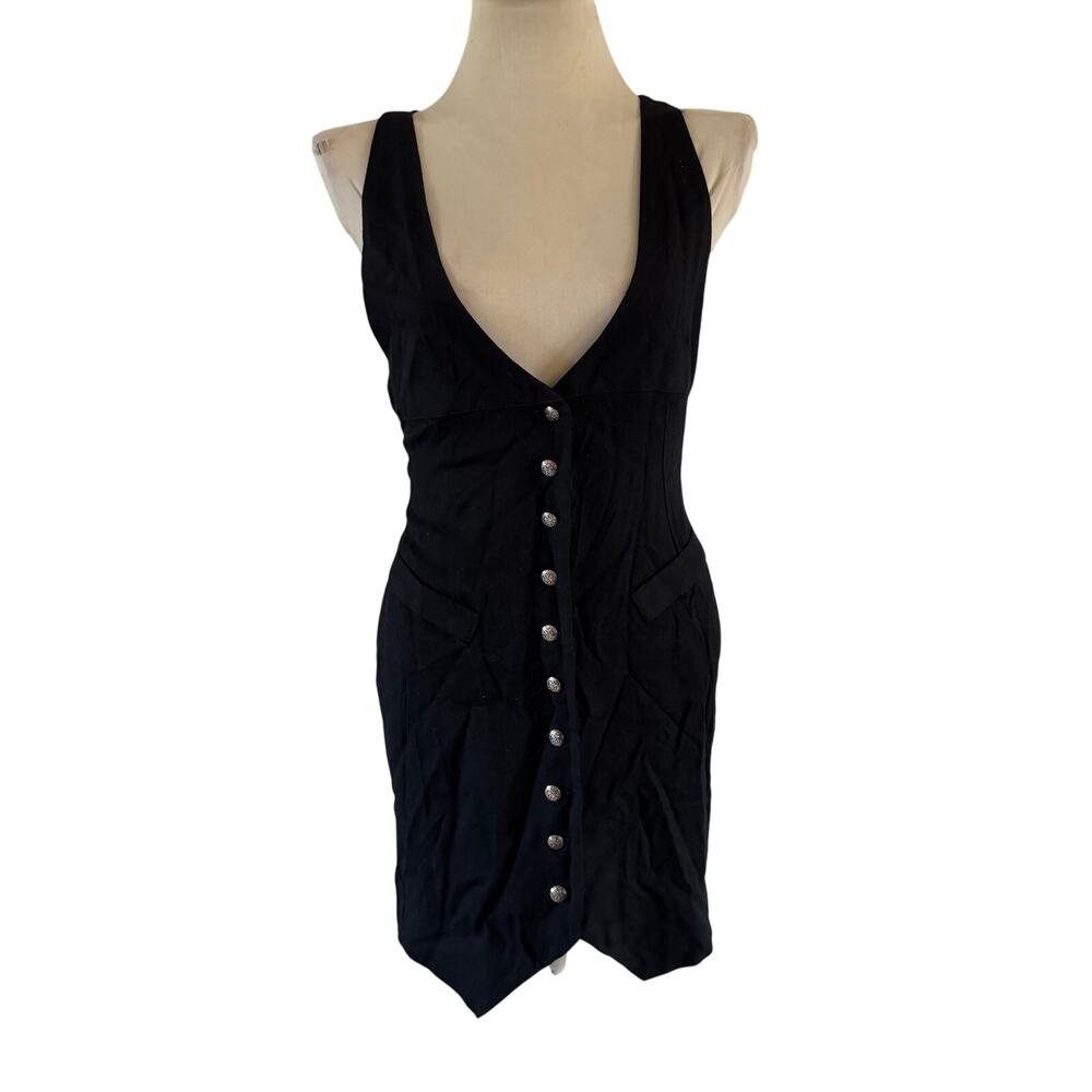 NWT Vtg Y2K 2000s Black Button Vest Jumper Mini Dress Sz 4 Grunge Wool Academia